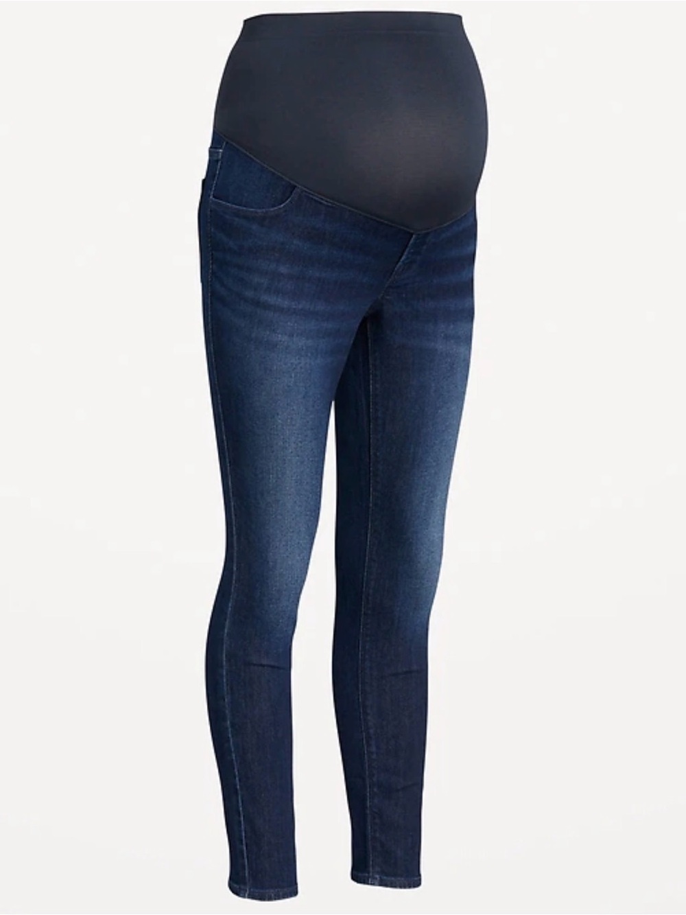 Maternity Skinny Jeggings with Black Overband in Dark Blue